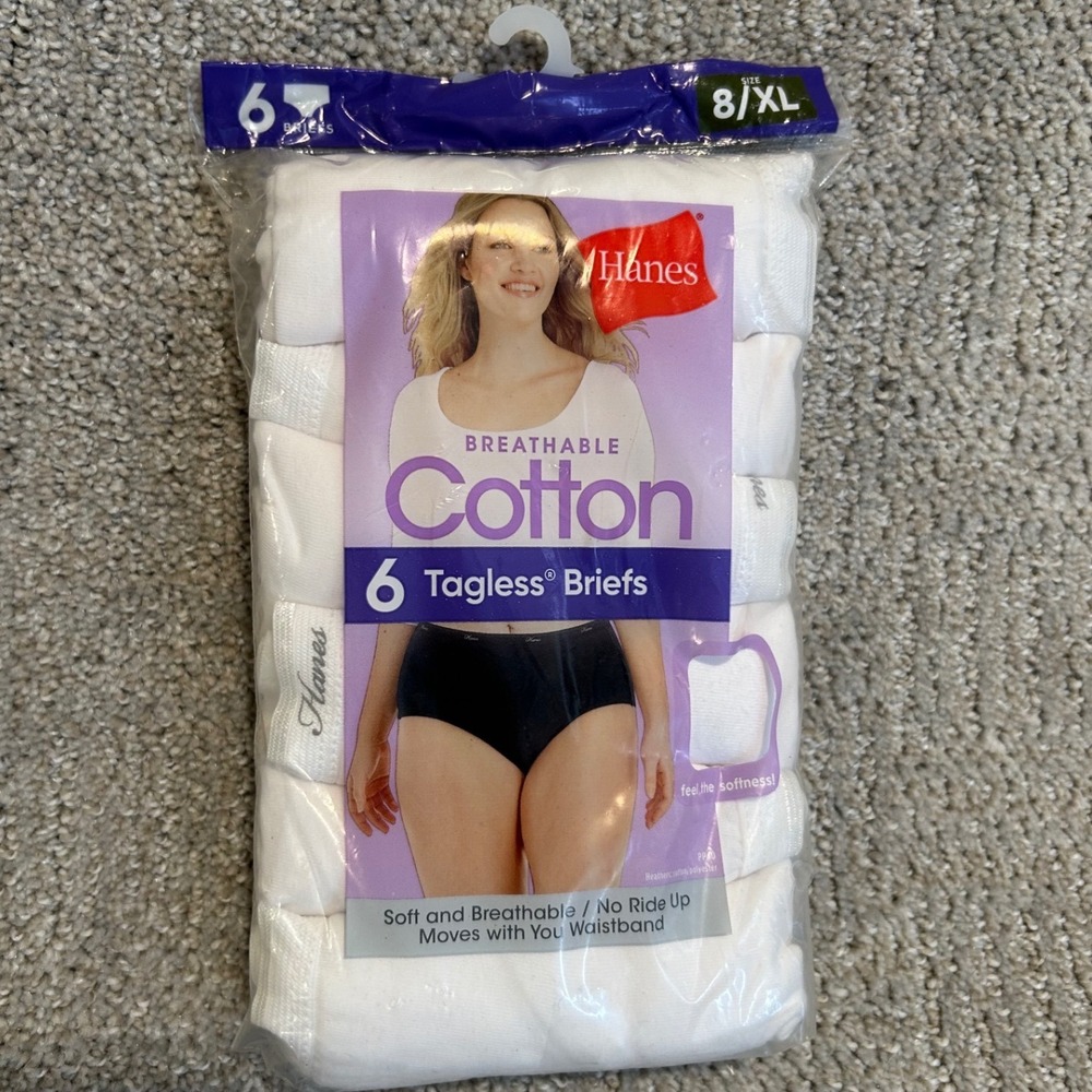 Hanes Womens Breathable Cotton‎ Tagless Briefs 6 Pack White Size 8 XL PP40WH